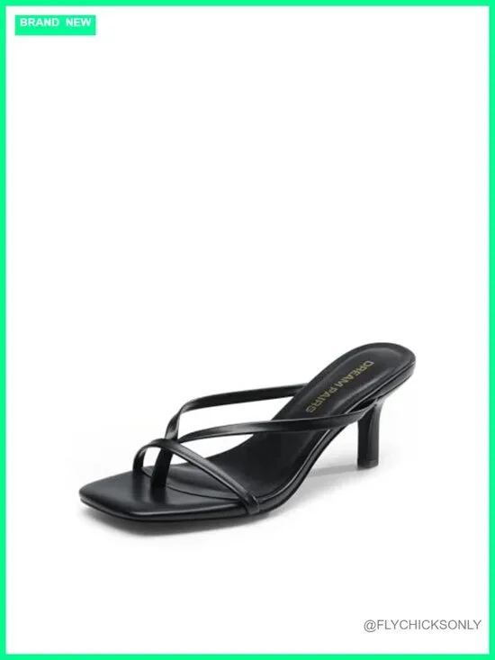 Faux Leather Square Toe Kitten Heel Thong Sandals for Women