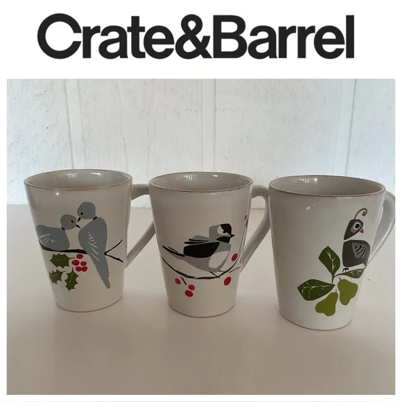 Crate & Barrel Marin Winter Birds Mug Set of three