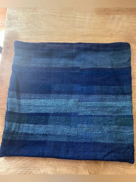 Crate & Barrel Shades of Blue & Green Stripes Square Pillow Cover with Zipper.