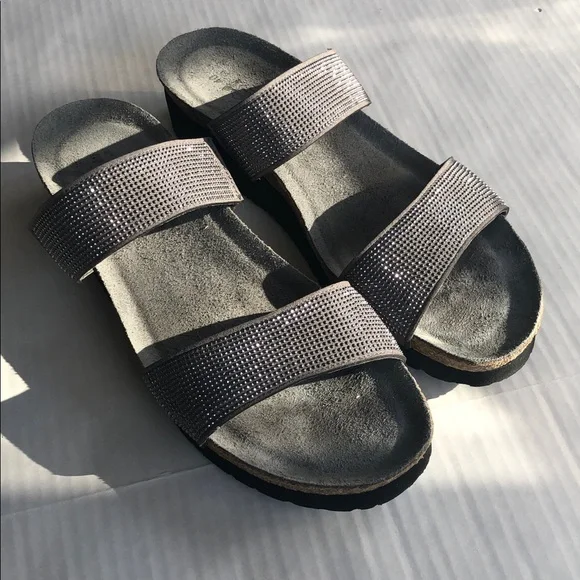 NAOT Bianca Dark Gray Wedge Sandals with Tiny Silver Studs Size 40