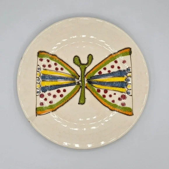 Vintage Crate and Barrel Flutter‎ 9 inch Butterfly Plate Folk Art Boho Colorful