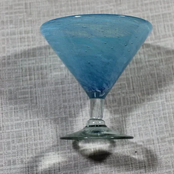 Crate and Barrel Blue Bubble Artisan Mexican Margarita / Martini Glass