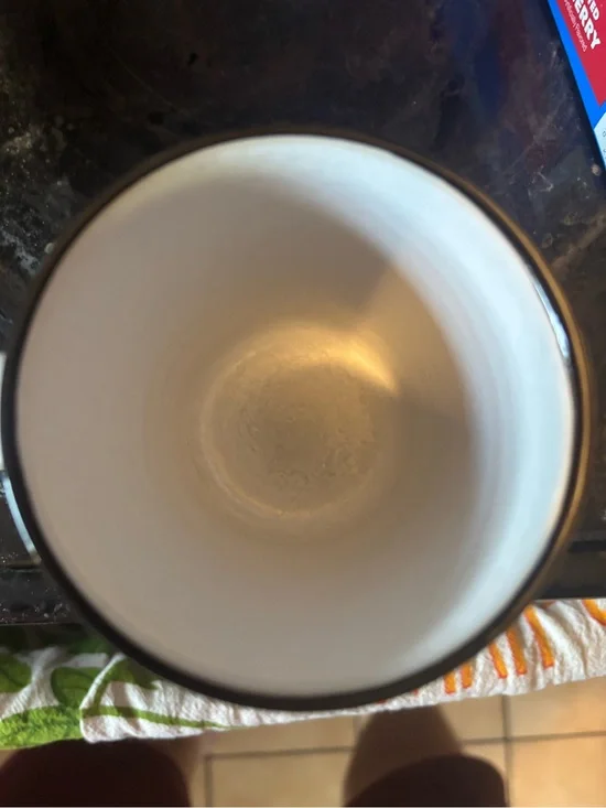 Crate & Barrel White Ceramic Mug with Black Rim Leanne Ford