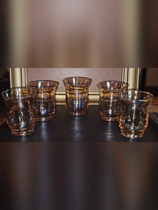 Crate & Barrel Candle Holder Abbey Amber Iridescent Hurricane Votive Footed 3”