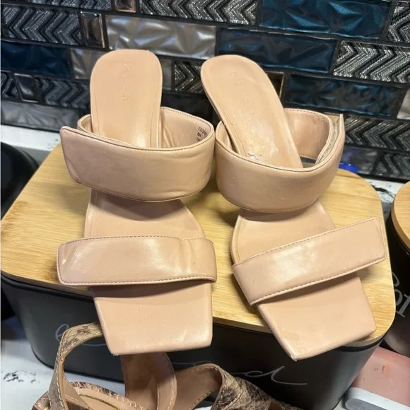 Women’s Nude Double-Band Square-Toe Slide Sandals