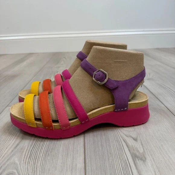 NEW Dansko Roxie Multi Milled Nubuck Rainbow Strappy Sandals 40 US 10