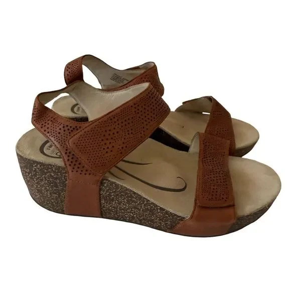 Abeo BIO System Uphold Brown Leather Adjustable Wedge Sandal Shoes SZ 8.5