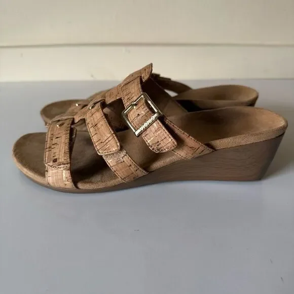 Vionic Radia cork triple strap slip on wedge sandals size 8-8.5