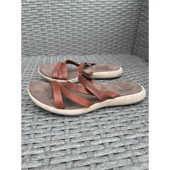Merrell Duskair Seaway Sandals Slide Open Toe Leather Oak Brown‎ Womens Size 6