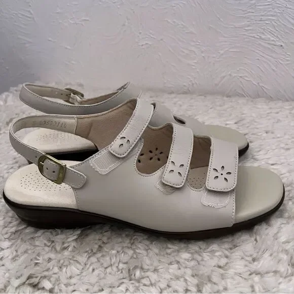 SAS Quatro Slingback Bone Ivory Sandal Hook Loop Adjustable Straps Comfort 10 N