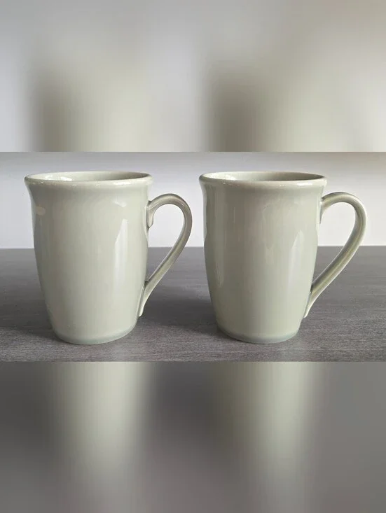 Crate & Barrel Set Of 2 Vintage Discontinued Sage Green Gallery Coffee Tea Mugs