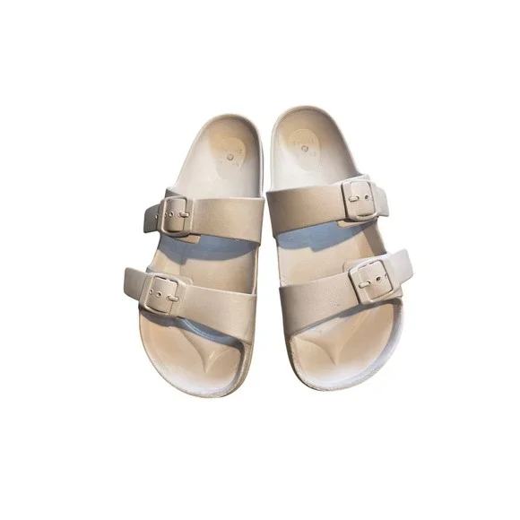 Shade & Shore Neida EVA Two Band Slide Sandals Cream Off White Womens 8