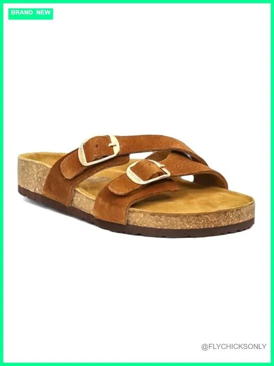 Genuine Leather Cork Footbed Sandals with Arch Support and Cross Strap
