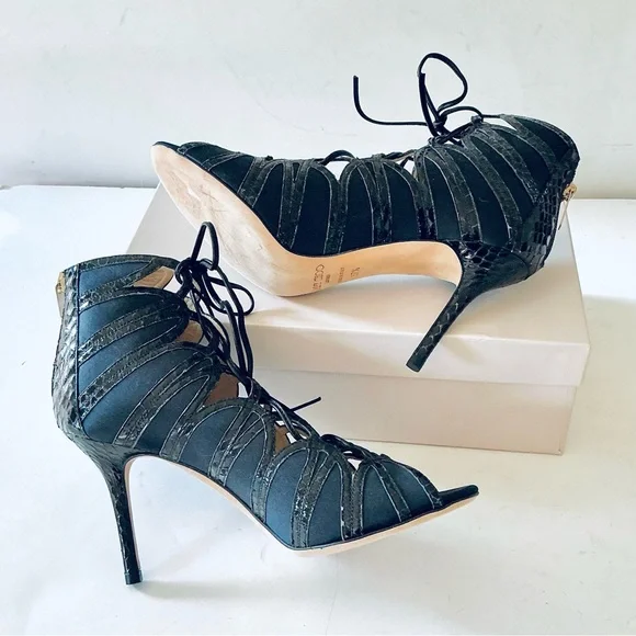 Jimmy Choo black and navy python trimmed heels 37.5