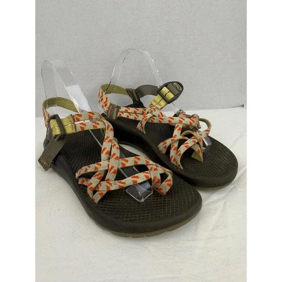 Chaco Z Cloud 2 Womens 8‎ Brown Orange Geometric Double Strap Toe Loop Sandals