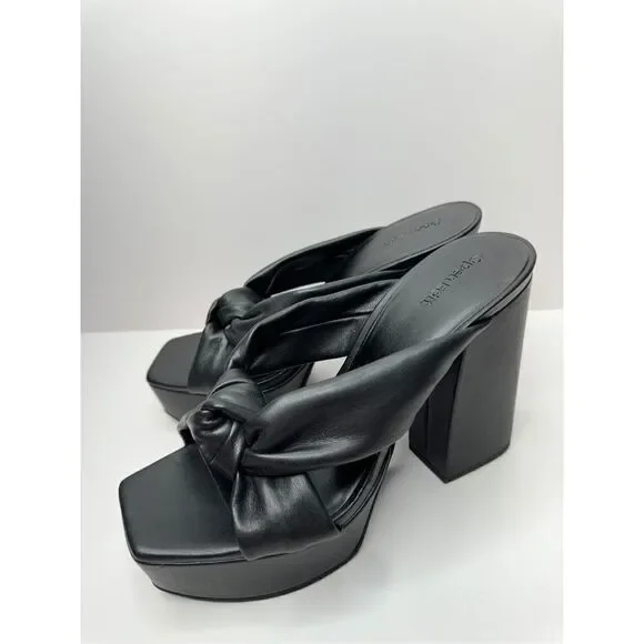 Open Edit Platform Sandals Size 9.5 Black Square‎ Open Toe Knotted Heels