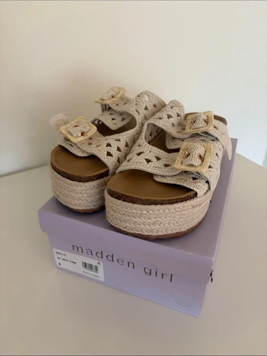 Madden Girl Bali Off White Platform Slip On Sandals