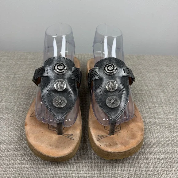 Josef Seibel Gray Silver Metallic Leather Thong Comfort Sandals Size 40 9.5
