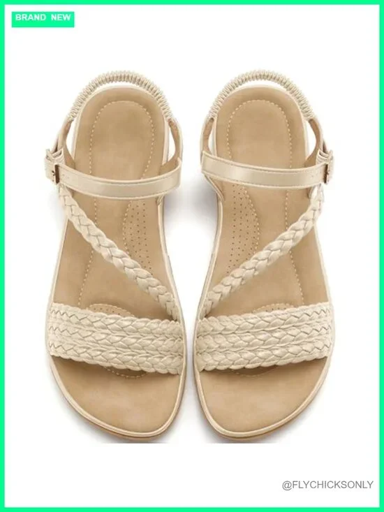 Womens Strappy Flat Sandals with Adjustable Buckle - Comfort Walking Shoes