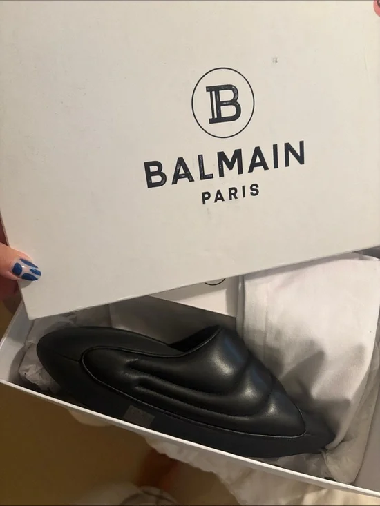 Balmain Black Leather Quilted Slip-On nwt