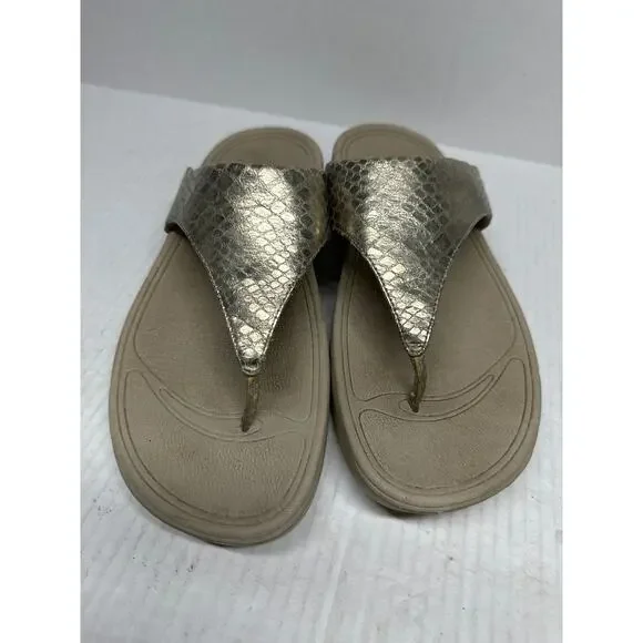 Fitflop Lulu Snake Skin Slide Sandal Casual Womens‎ 560-308 Gold Tan Size 8