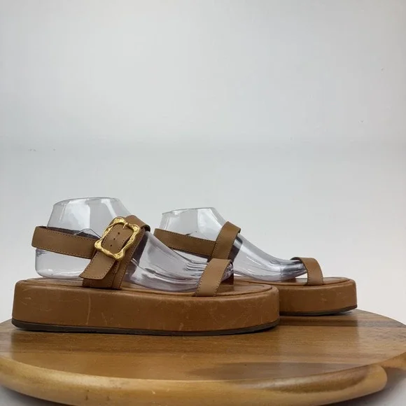Womens Schutz Wavy Ankle Strap Brown Leather Platform Casual Sandals Size 10.5 B