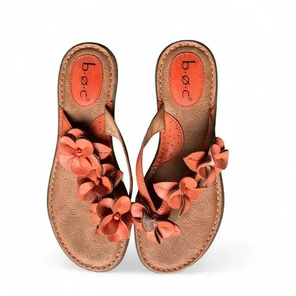 Brown leather flip flops with