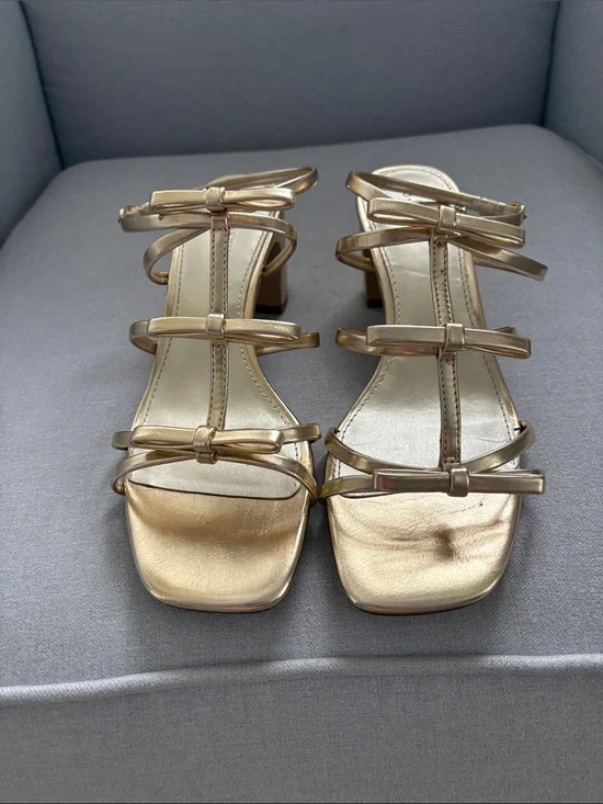 Jcrew Gold Strappy Block Heel Sandals - Elegant Women’s Dress Shoes
