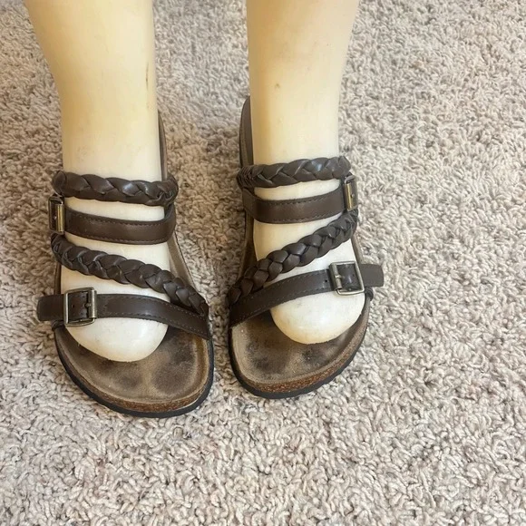 Braided Strap‎ Brown Sandals Buckle Accents Comfortable Slides Casual Shoes