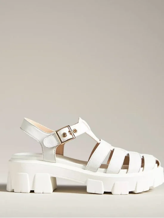 NWB Anthropologie Silent D-Freda Leather White Chunky Fisherman Sandals.Size 10