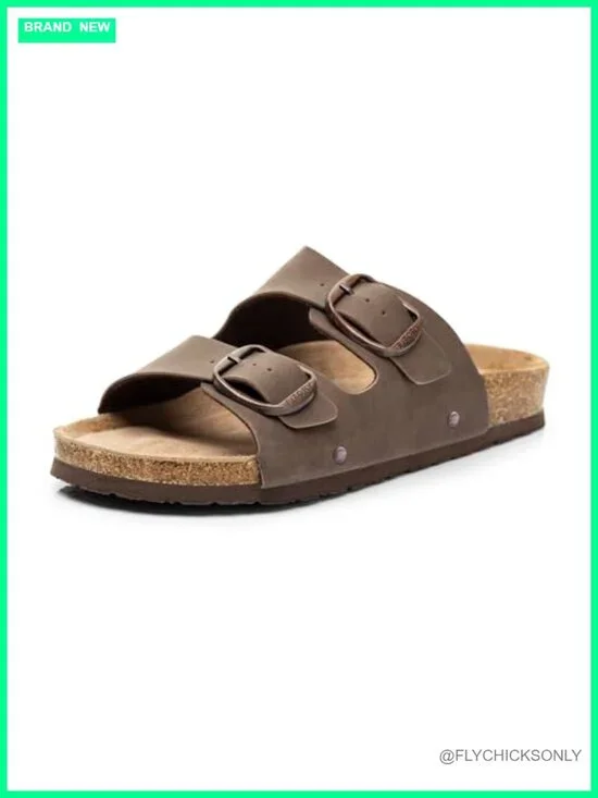 Womens Flat Sandals Cork Footbed Arch Support Slides Adjustable Slip On Slippers