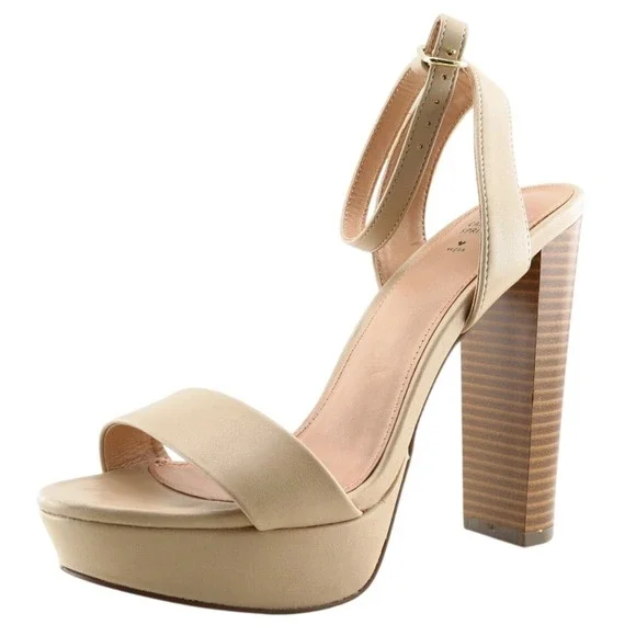 Call It Spring Size 6.5 M Beige Ankle‎ Strap Synthetic Women Sandal Shoes