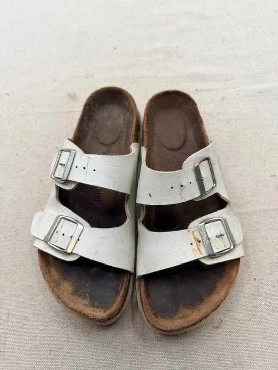 White Double-Buckle Women's Sandals
