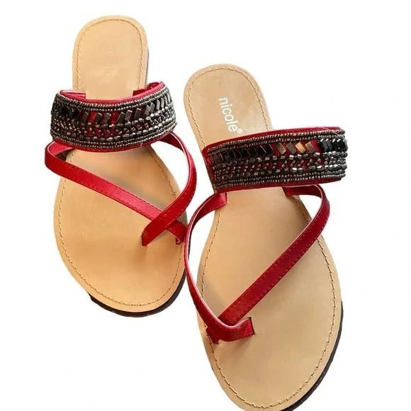 Nicole Red Jeweled Sandals‎