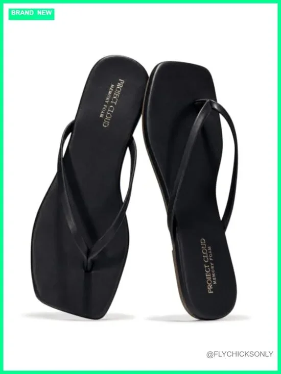 Memory Foam Square Toe Flip Flops - Lightweight Non-Slip Thong Sandals
