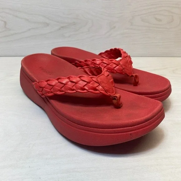 Vionic Womens 8 Kenji Platform Flip Flop Braided Red Orthotic Thong Sandals