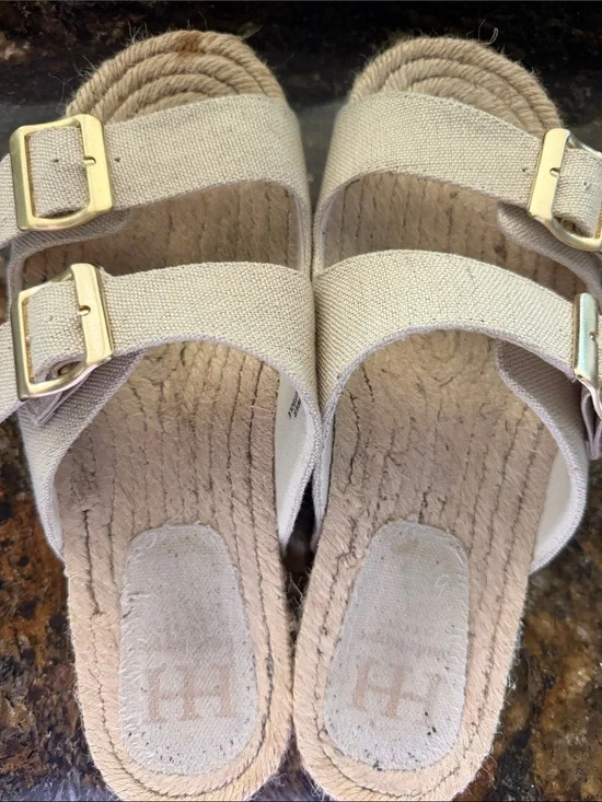 Haute hippie Women's Natural Canvas Double-Buckle Slide Sandals