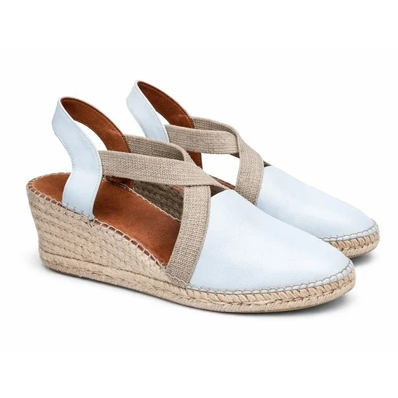 Toni Pons EU 41 US 9.5 to‎ 10 White Leather Espadrille Wedge Sandals Resort Wear