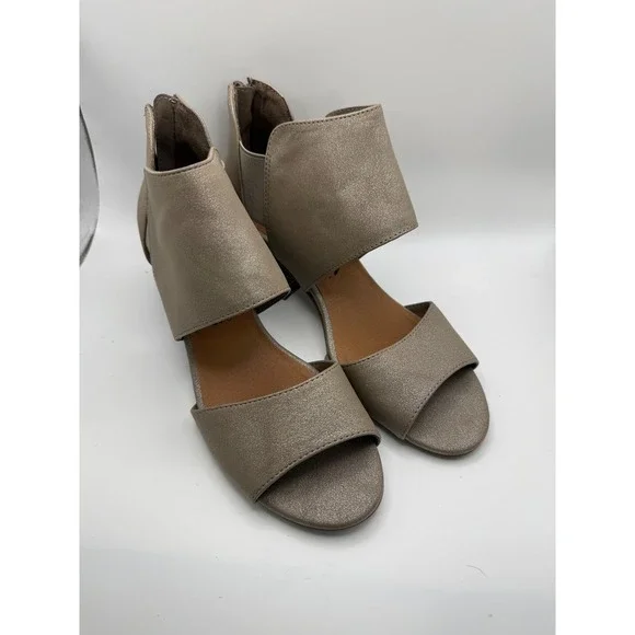 Sonoma Goods For Life 7.5 Taupe Metallic Cutout Block Heel Sandals Peep Toe‎