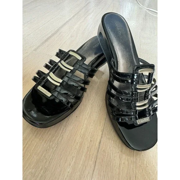 Calvin Klein Sandals Black Wedge Heel Women’s Size 9‎