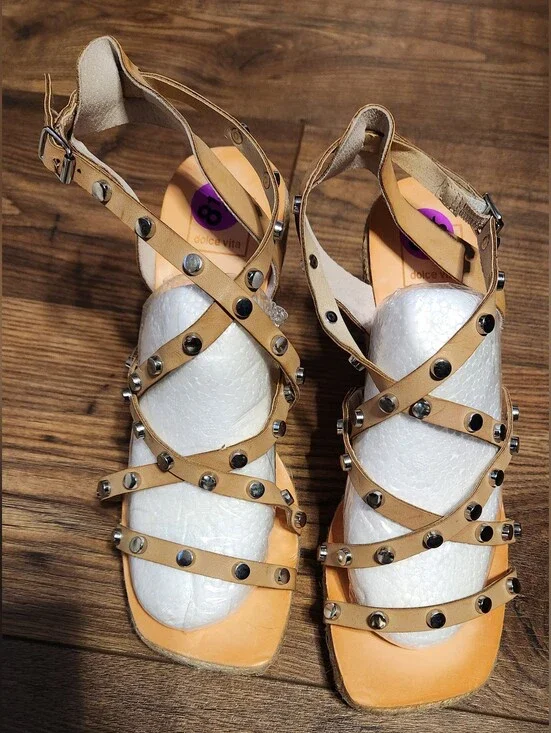 Dolce Vita Tan Strappy Studded Sandals