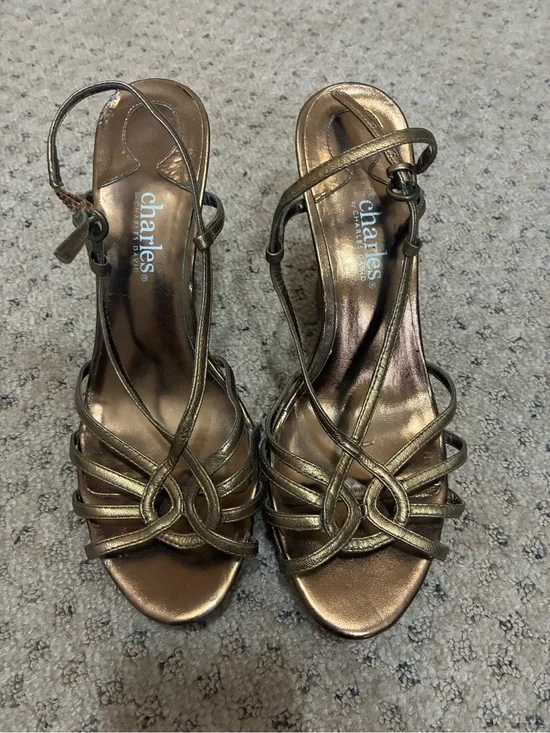Charles by Charles David Bronze Metallic Knot-Strap Heels