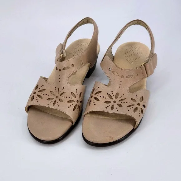 SAS Sunburst Tripad Comfort Sandal Laser Cut‎ Cream Beige Orthopedic Leather 9.5