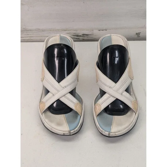 Slide Sandals Womens Size 8 White‎ Leather Crisscross Comfort Colorblock Casual
