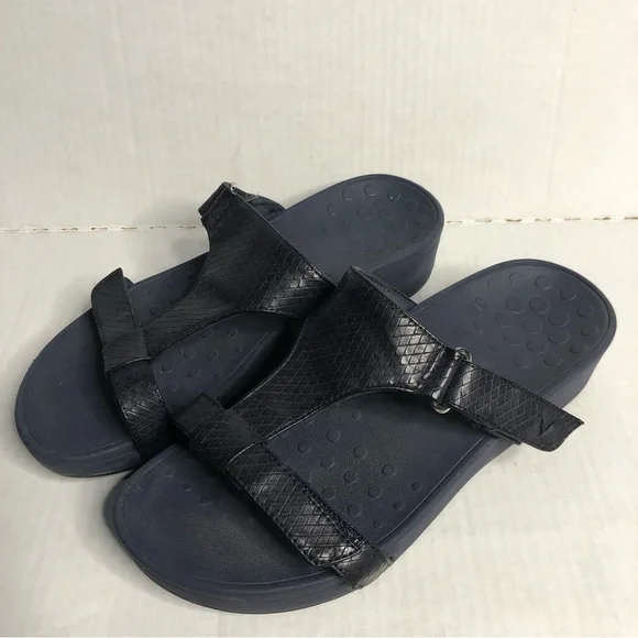 Vionic Sandals Wedge Ellie Slide Womens Size 8 Navy Blue