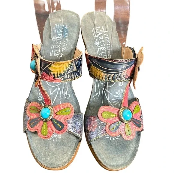Spring Step L'Artiste Women's Agalla‎ Leather Sandals size 41 Floral Boho Artsy
