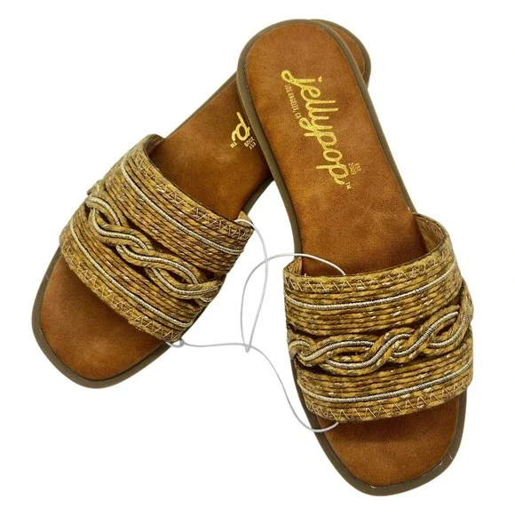 NWOT Jellypop Pucci Slide Sandals Woven Straw Upper Strap Slip On Casual‎ 7M