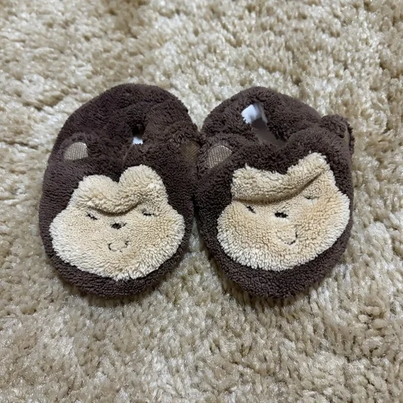 Brown Plush Monkey Newborn Slippers