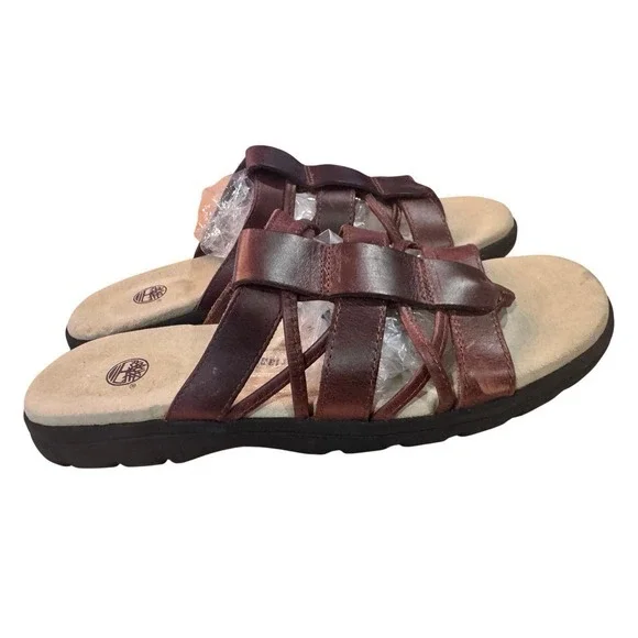 Timberland Womens Leather Strappy‎ Slide Sandals Brown Comfort 11 thong