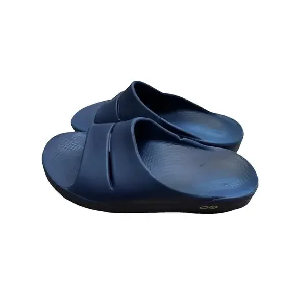 Oofos Ooahh Recovery Slide‎ Sandals Womens Size 7 Mens 5 Navy Blue Shoes Comfort